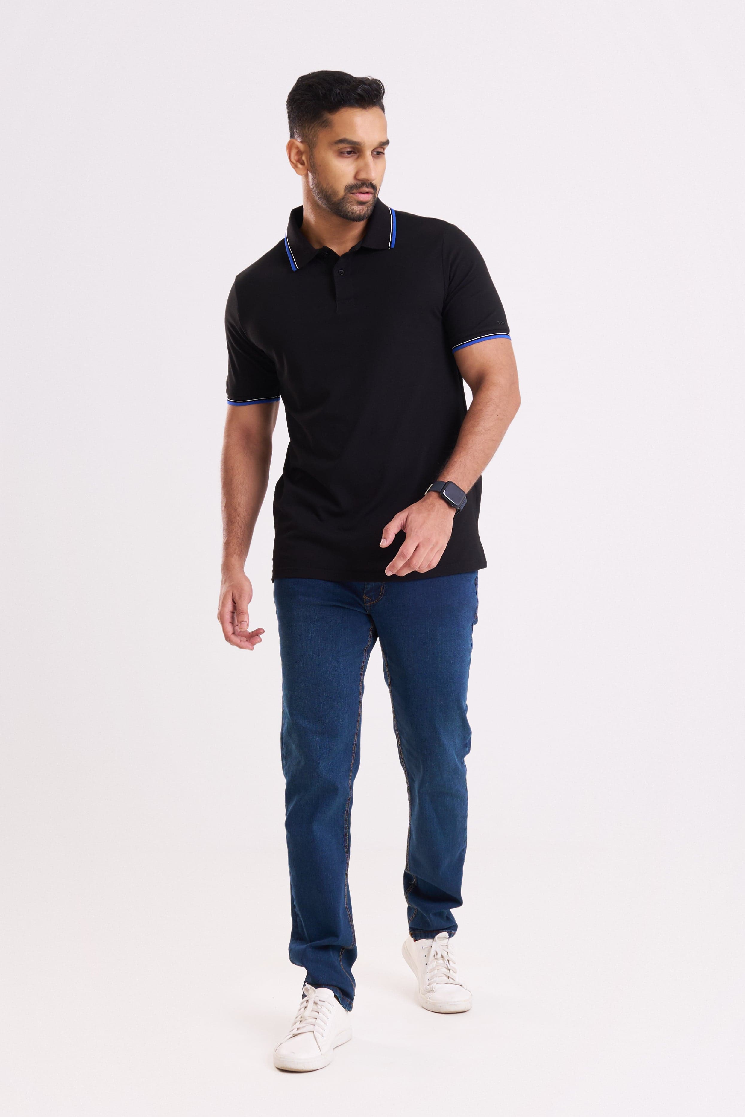 BLACK POLO T-SHIRT WITH TIMY LOGO